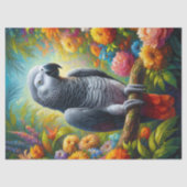 アフリカグレイのオウムカラフルの花の切り離し 薄葉紙 (正面)