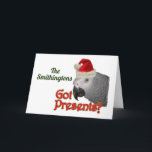 アフリカグレイのオウムSanta Christmasカード シーズンカード<br><div class="desc">おもしろいカードはオウム愛の家族の休日の挨拶をパーソナライズされた送信する。</div>