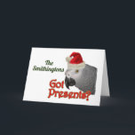 アフリカグレイのオウムSanta Christmasカード シーズンカード<br><div class="desc">おもしろいカードはオウム愛の家族の休日の挨拶をパーソナライズされた送信する。</div>