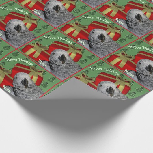 アフリカグレイオウムのクリスマスパーソナライズされた休暇 ラッピングペーパー (角)