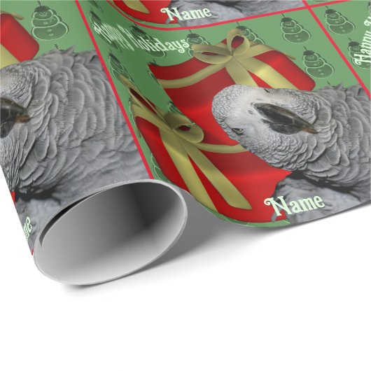 アフリカグレイオウムのクリスマスパーソナライズされた休暇 ラッピングペーパー (ロールコーナー)