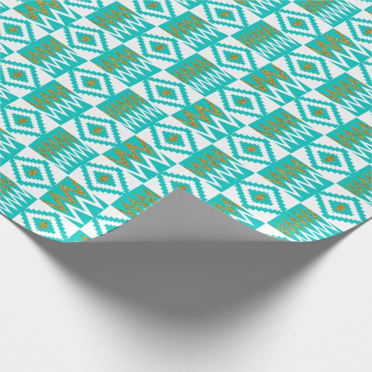 アフリカケンテホワイトアクアティール（緑がかった色）ブルーダイヤモンド ラッピングペーパー (角)