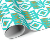 アフリカケンテホワイトアクアティール(緑がかった色)ブルーダイヤモンド ラッピングペーパー (ロールコーナー)