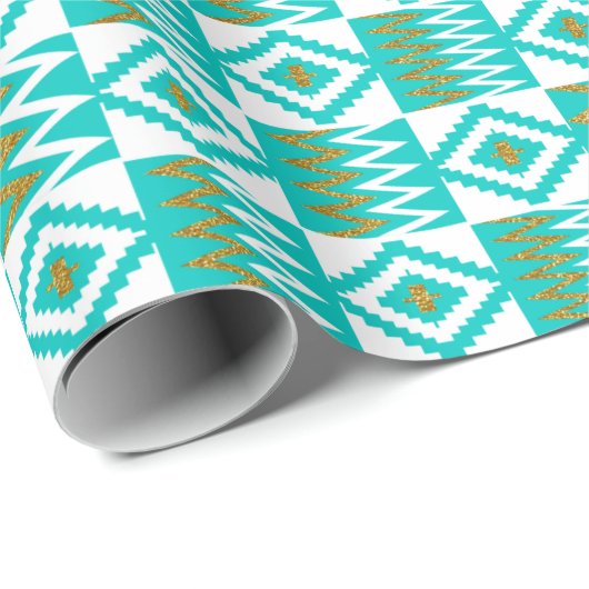 アフリカケンテホワイトアクアティール（緑がかった色）ブルーダイヤモンド ラッピングペーパー (ロールコーナー)