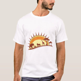 アフリカサバンナの野生動物シルエットアート Tシャツ