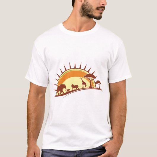 アフリカサバンナの野生動物シルエットアート Tシャツ (正面)