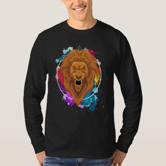 アフリカサファリのカラフルなライオン Tシャツ (正面)