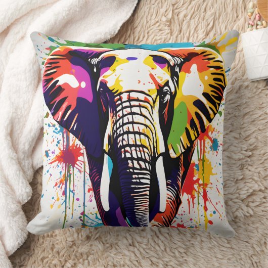 アフリカサファリエレファントアートレインボー絵を描ズ クッション (ブランケット)