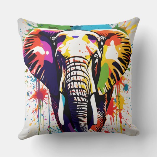 アフリカサファリエレファントアートレインボー絵を描ズ クッション (裏面)