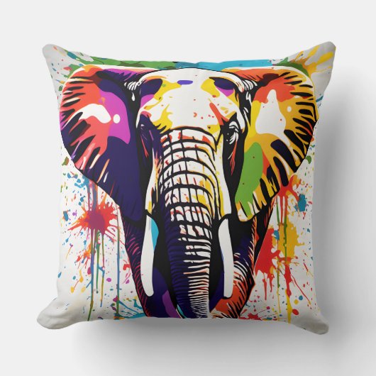 アフリカサファリエレファントアートレインボー絵を描ズ クッション (正面)