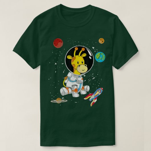 アフリカサファリキリン宇宙サイエンティストキュート動物 Tシャツ (デザイン正面)