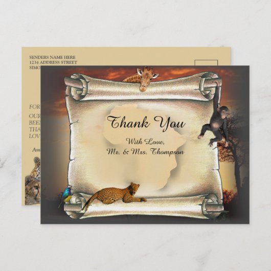 アフリカサファリサンセットありがとう インビテーションポストカード (正面/裏面)