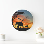 アフリカサファリサンセットエレファントシルエットアート ラージ壁時計 (ホーム)