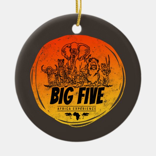 アフリカサファリヴィンテージゾウ、ライオン セラミックオーナメント (正面)