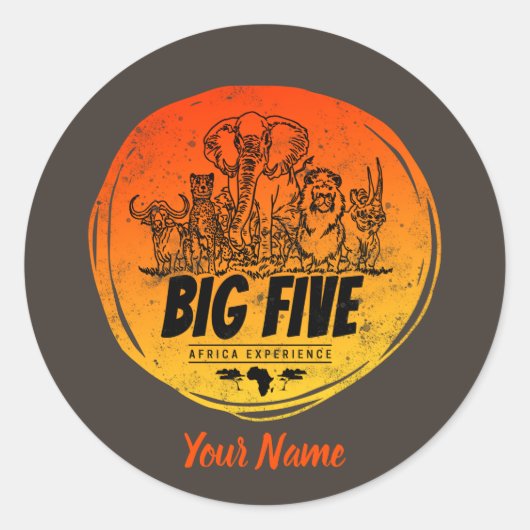 アフリカサファリヴィンテージゾウ、ライオン ラウンドシール (正面)