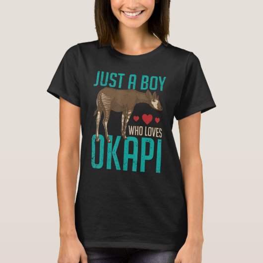 アフリカサファリ動物園飼育員 ズーアニマル ボーイズ かわいい オカピ Tシャツ (正面)