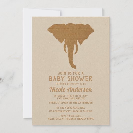 アフリカサファリ黒象ヴィンテージ赤ちゃんシャワー 招待状 (正面)