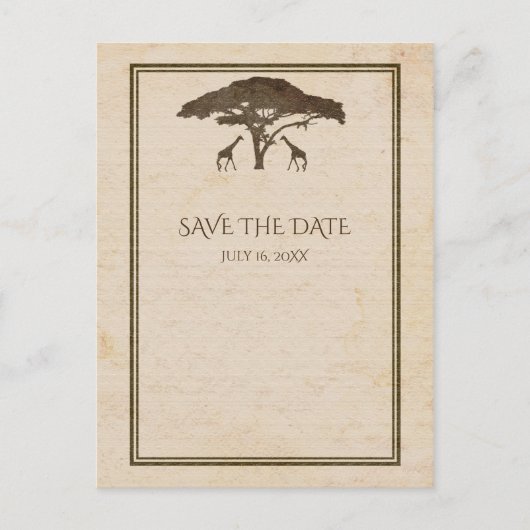 アフリカサファリ ジラフと木のSave The Date 案内ポストカード (正面)