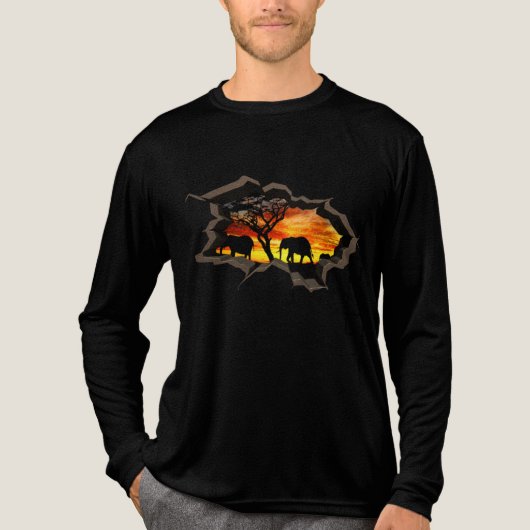 アフリカサンセットゾウ3DウォールブレークTシャツ トライブレンドＴシャツ (正面)
