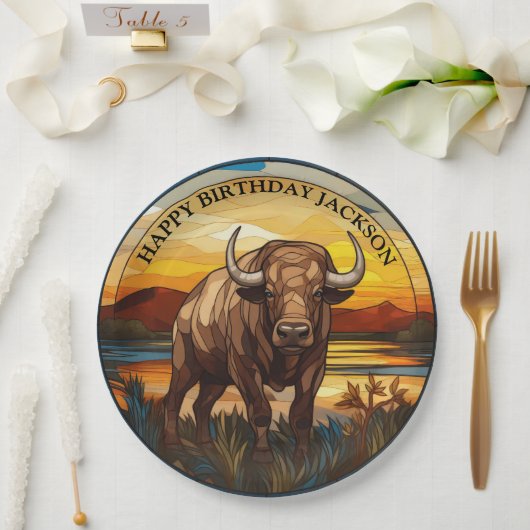 アフリカスイギュウの誕生日 ペーパープレート (ウェディング)