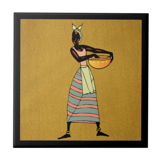 アフリカセラミックタイルの女性 タイル (正面)