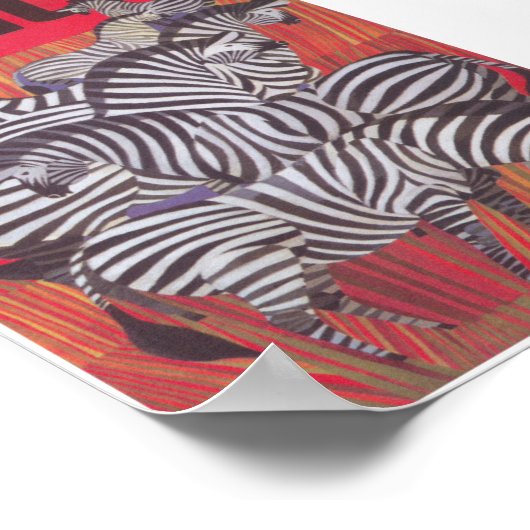 アフリカゼブラカラフルレトロヴィンテージ旅行 ポスター (角)