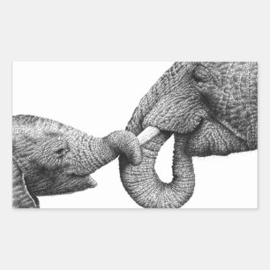 アフリカゾウとカーフレッカー 長方形シール