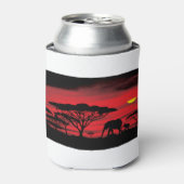 アフリカゾウとベビー（赤い夕日あり） 缶クーラー (缶正面)