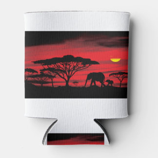 アフリカゾウとベビー(赤い夕日あり) 缶クーラー