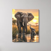 アフリカゾウと彼女のベビー キャンバスプリント (正面)