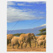 アフリカゾウのサファリ フリースブランケット (正面)