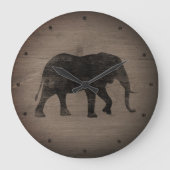 アフリカゾウのシルエット素朴スタイル ラージ壁時計 (正面)