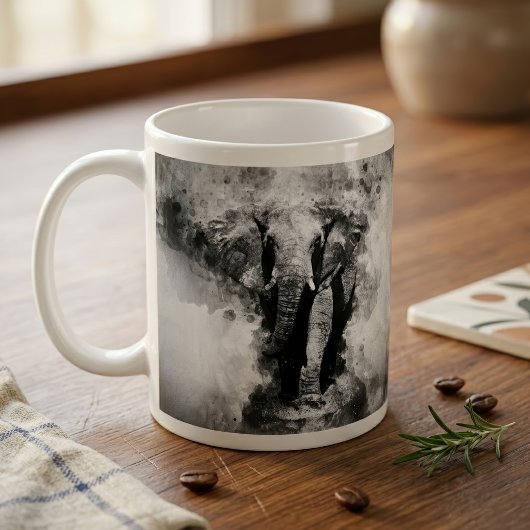アフリカゾウのモノクローム水彩画 コーヒーマグカップ