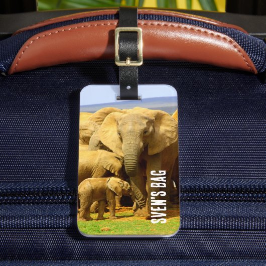 アフリカゾウの母と子牛 ラゲッジタグ (正面インサイチュ2)