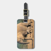 アフリカゾウの母親と子牛の動き ラゲッジタグ (正面縦)