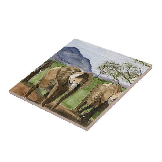 アフリカゾウの水絵画色 タイル (側面)