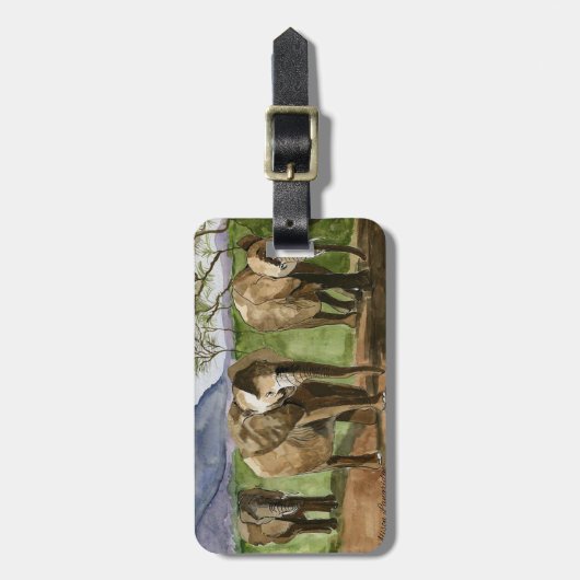 アフリカゾウの水絵画色 ラゲッジタグ (正面縦)