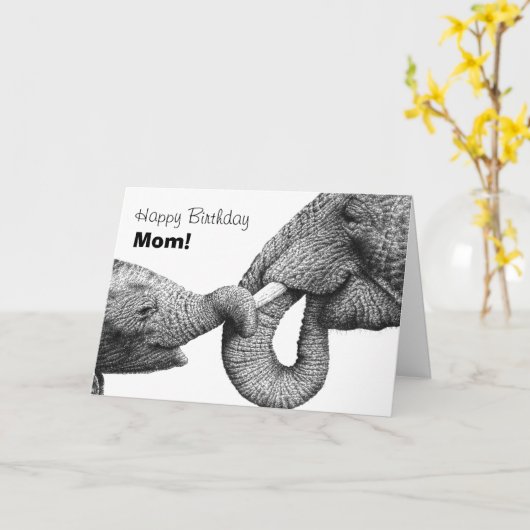 アフリカゾウハッピーバースデーママカード カード (黄色い花)