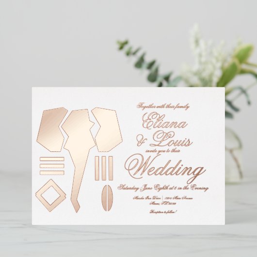 アフリカゾウ結婚マーキングプレス 箔招待状