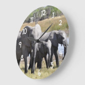 アフリカゾウ群 ラージ壁時計 (傾斜)