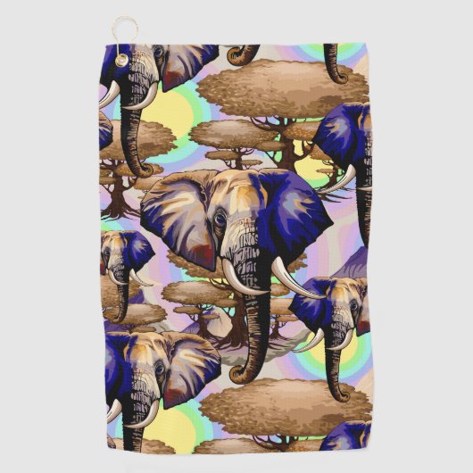アフリカゾウ超現実ポートレート ゴルフタオル (正面)