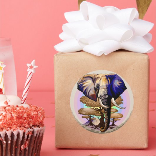 アフリカゾウ超現実ポートレート ラウンドシール (パーティー)