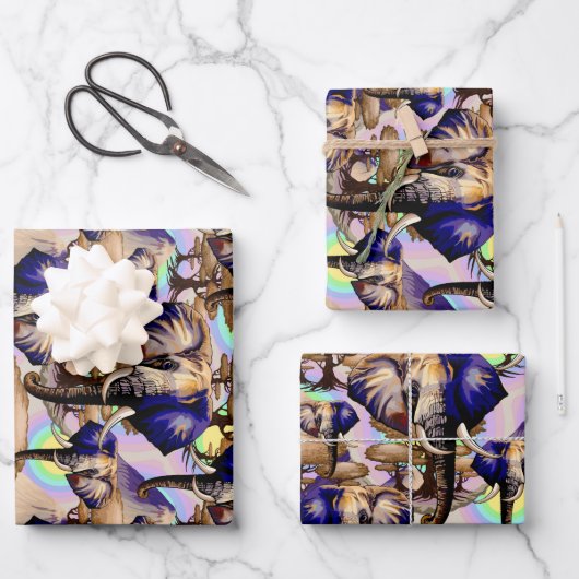 アフリカゾウ超現実ポートレート ラッピングペーパーシート (正面)