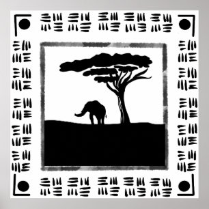 アフリカゾウ ブラック ホワイト ポスター