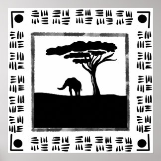 アフリカゾウ ブラック ホワイト ポスター