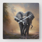 アフリカゾウ – 王様 スクエア壁時計 (正面)