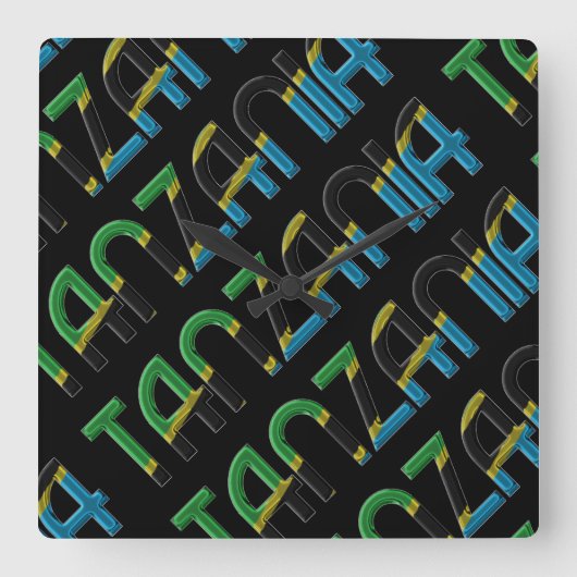 アフリカタンザニア国旗色タイポグラフィ記念物 スクエア壁時計 (正面)