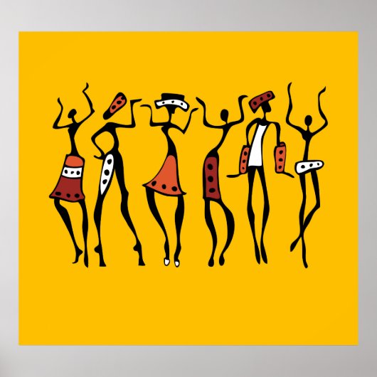 アフリカダンサー、エスニックシルエットヴィンテージ。 ポスター (正面)