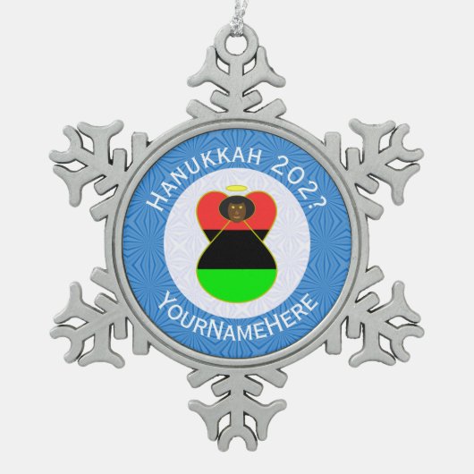 アフリカディアスポラエンジェルハヌカーパーソナライズされた国旗 スノーフレークピューターオーナメント (正面)