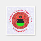 アフリカディアスポラ国旗のエンジェルパーソナライズされたレッド スタンダードカクテルナプキン (正面)
